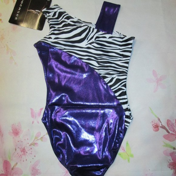 Leotard New Obersee Size AS AM  Womens Gymnastics Dance Costume Purple Zebra S M - Picture 3 of 3